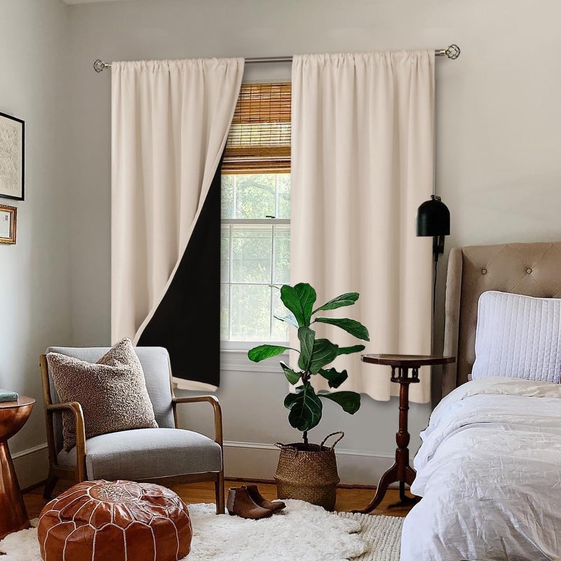 BGment الستائر التعتيم في غرفة نوم 63 بوصة طول حرارة معزولة كاملة الغرفة الضيق الستائر نافذة مضادة للصوت الستائر مع جيب قضيب 2 لوحات كل لوحة 52 بوصة عريض - Image 2