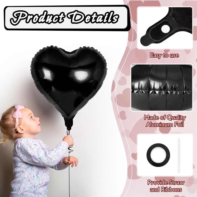 YOTHORN 50 Pcs Black Heart Balloons 10 Inch Heart Shape Foil Balloons Love Balloon Valentine Balloon For Birthday Party Wedding Engagement Party Baby Shower Valentine Day Decorations (Black) - Image 5