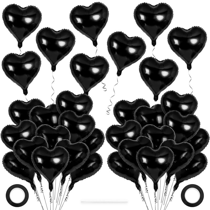 YOTHORN 50 Pcs Black Heart Balloons 10 Inch Heart Shape Foil Balloons Love Balloon Valentine Balloon For Birthday Party Wedding Engagement Party Baby Shower Valentine Day Decorations (Black) - Image 1