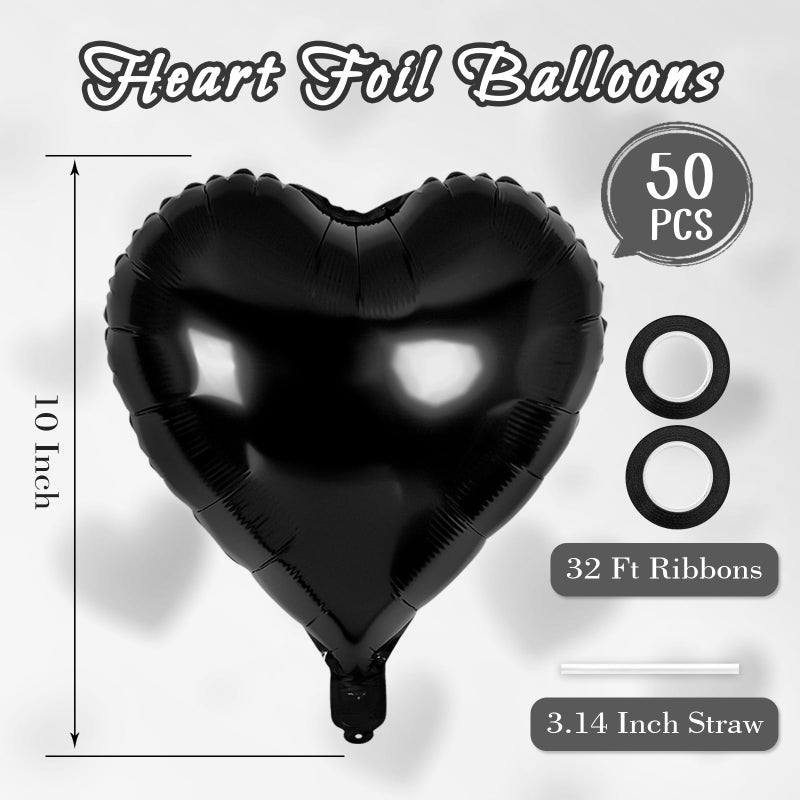 YOTHORN 50 Pcs Black Heart Balloons 10 Inch Heart Shape Foil Balloons Love Balloon Valentine Balloon For Birthday Party Wedding Engagement Party Baby Shower Valentine Day Decorations (Black) - Image 2