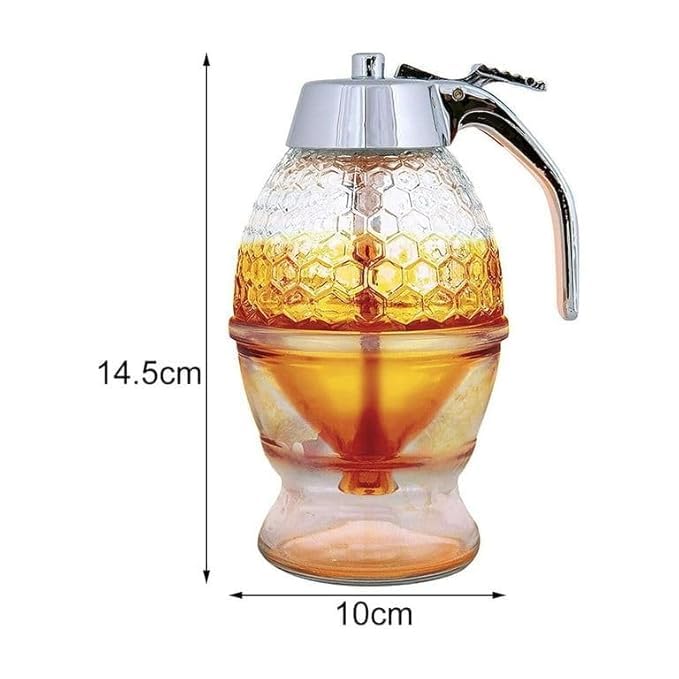 CRR RETAIL CRR RETAIL Transparent Acrylic Honey Syrup Dispenser with Stand Honey Container, Beautiful Comb Shaped Honey Pot, No Drip Honey Dispenser with High Capacity (Pack of 1)  - Image 3