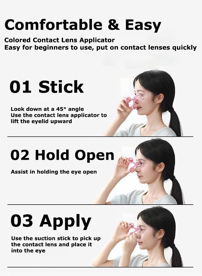 2 Sets Pink Women Contact Lens Inserter Remover Tool, Soft Plastic Tweezers Suction Cup Hygienic Eye Care Beauty Accessories for Daily Use - Image 2