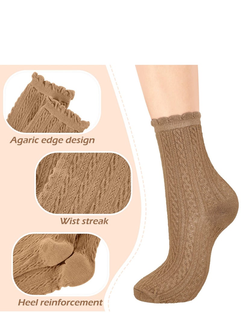 SYOSI 5 Pairs Ruffle Socks Ankle Soft Crew Socks Cute Frilly Lace Socks Macaron Plush Socks Cotton Socks for Girls Women - Image 3