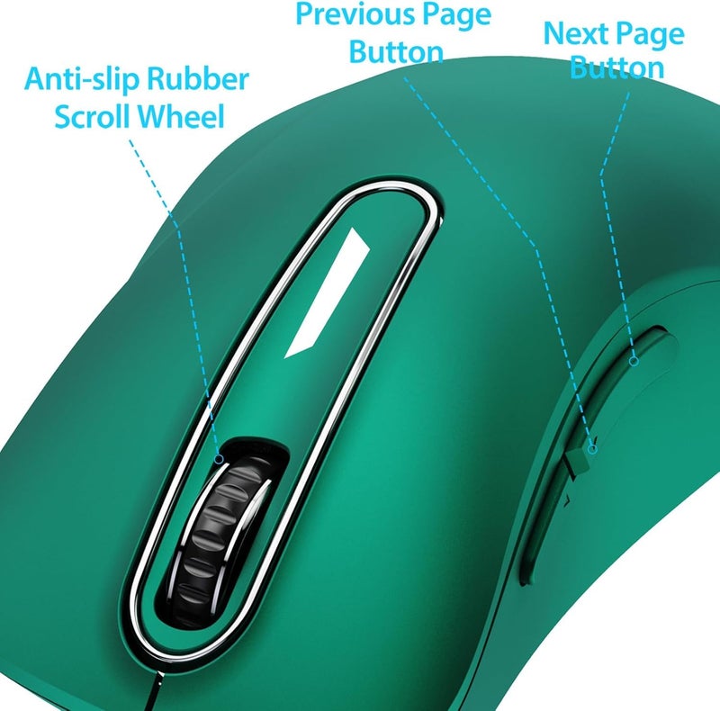 2.4G Wireless Mouse, 1400 DPI Computer Mice USB Receiver, Portable Wireless USB Mouse Battery Powered Cordless Mice for Laptop, PC, Desktop, 5 Buttons (Dark Green) - Image 3