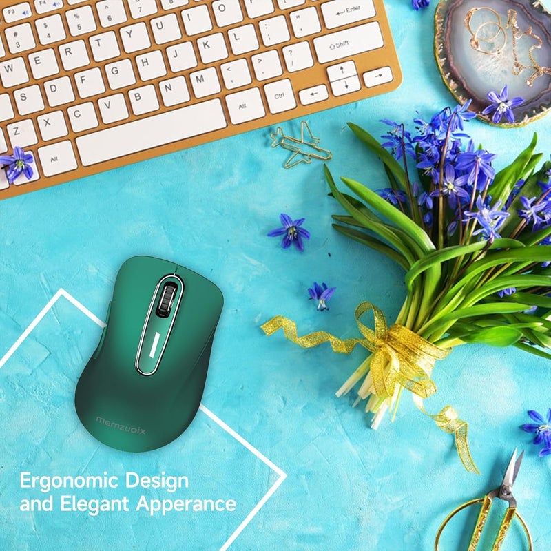 2.4G Wireless Mouse, 1400 DPI Computer Mice USB Receiver, Portable Wireless USB Mouse Battery Powered Cordless Mice for Laptop, PC, Desktop, 5 Buttons (Dark Green) - Image 5