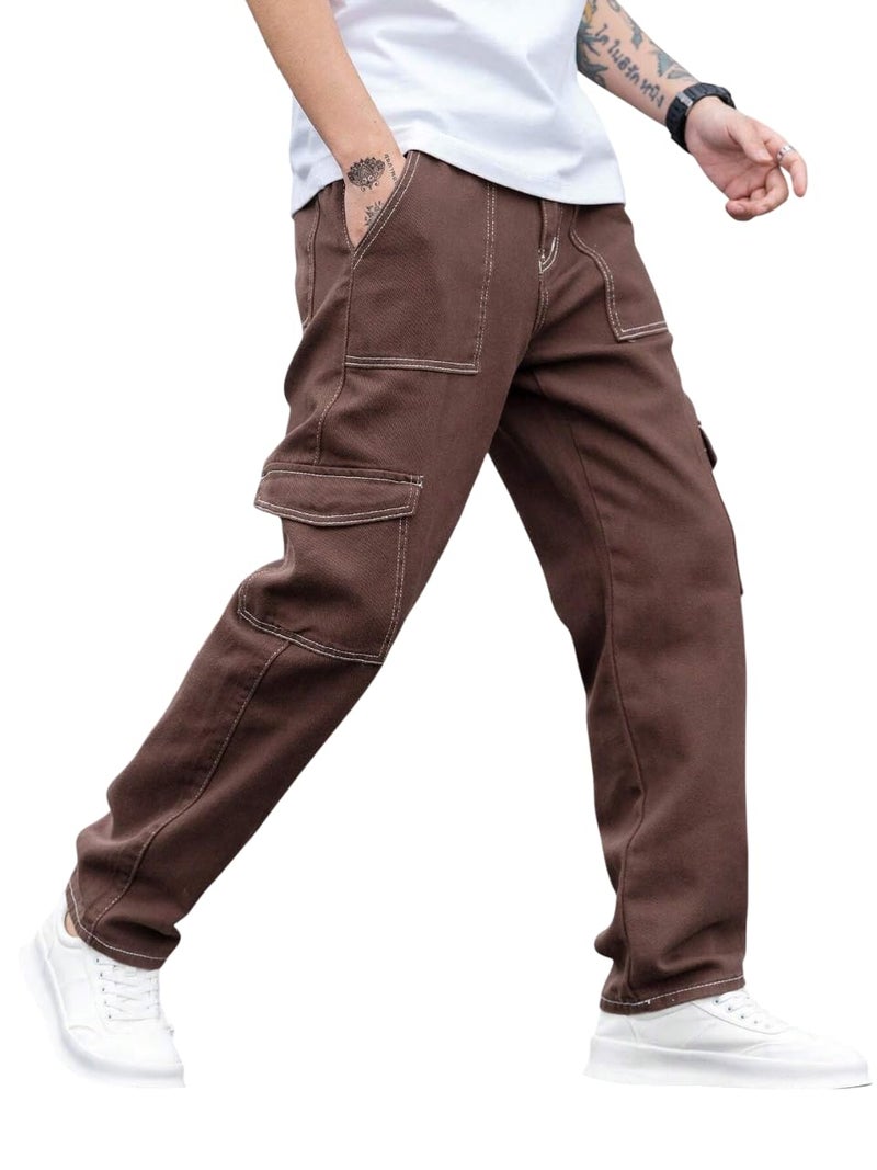 JVX Jeans for Men || Men Jeans || Reguler Fit DenimJeans || CargoJeans (NJJ-03) (in, Numeric, 32, Brown) - Image 1