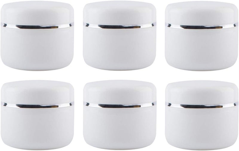 8 Oz (250ml) White Plastic Cosmetic Jars with Inner Liners and Dome Lids Refillable Make-up Cosmetic Containers Pot Case for Scrubs Oils Salves Creams Lip Balm Lotions Nail Accessories Pack of 6