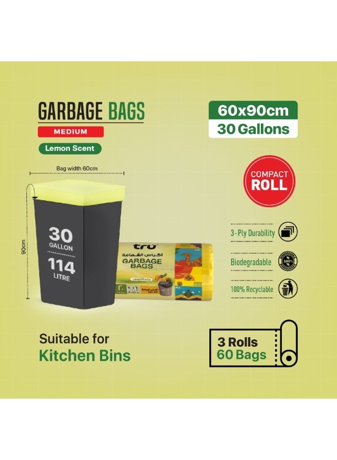 ترو أكياس قمامة برائحة الليمون tru® 60x90 سم 30 جالون 20 قطعة × 20 لفة (400 كيس) - Image 2