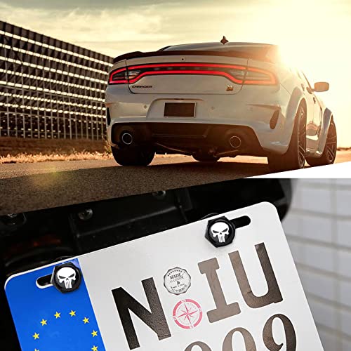 Gseigvee Pack-4 License Plate Screws Fastener Kit, White Skull Aluminum Alloy Car Anti Theft Screw Caps, License Plate Frame Decorative Screws Bolts for Car Truck Motorcycle SUV (Black) - Image 3