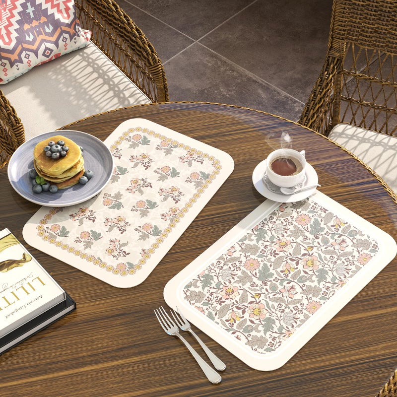 ISAENNE Designer PVC Placemats Set of 6,Rectangular Floral Placemat, Waterproof and Heat-Resistant,Decoration for Kitchen, Dining, Party,Holiday, New Year,12"*17" - Image 3
