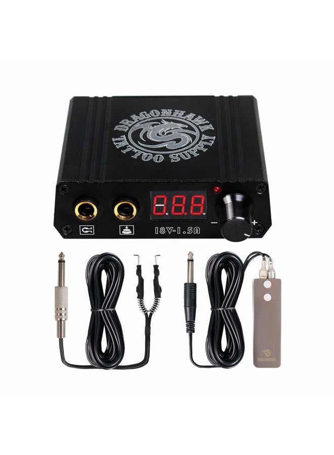 Dragonhawk LCD Dual Tattoo Machine Gun Power Supply Foot Pedal Clip Cord P076 (Black) - Image 1