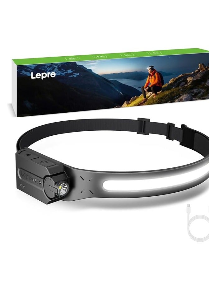 Lepro LED Headlamp Rechargeable - Super Bright Motion Sensor Head lamp with 1200 mAh Battery, 230°COB Wide Beam & Adjustable Spotlight, IP44 Waterproof Headlight for Camping, Hiking, Running, Power Outrage - Image 1
