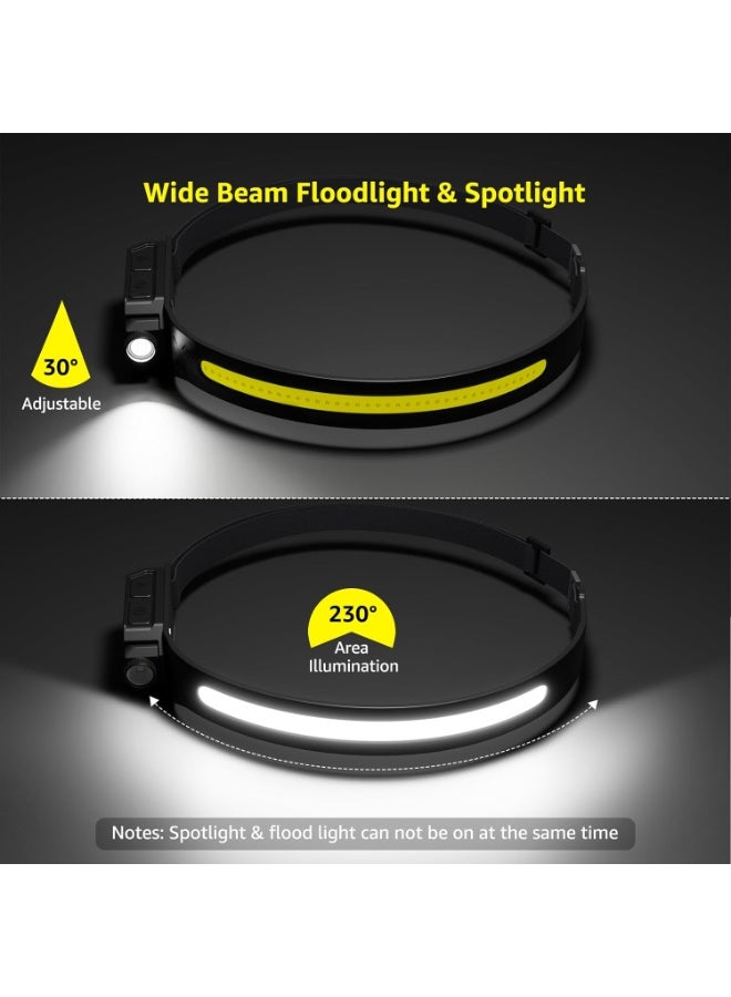 Lepro LED Headlamp Rechargeable - Super Bright Motion Sensor Head lamp with 1200 mAh Battery, 230°COB Wide Beam & Adjustable Spotlight, IP44 Waterproof Headlight for Camping, Hiking, Running, Power Outrage - Image 3