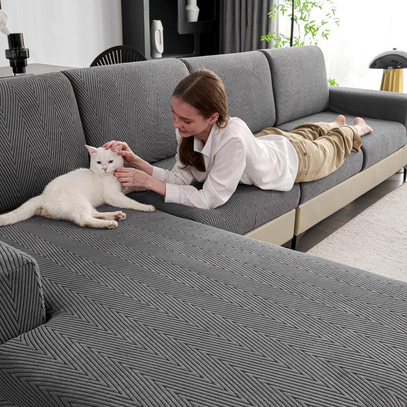 Eertop Couch Cushion Covers for Sectional Sofa, Wear Resistant Stretch Sofa Slipcovers for Sofa Universal Cushion Protector Washable Elastic Couch Seat Cover for Pets (Dark Gray, 1 Back Cover) - Image 1
