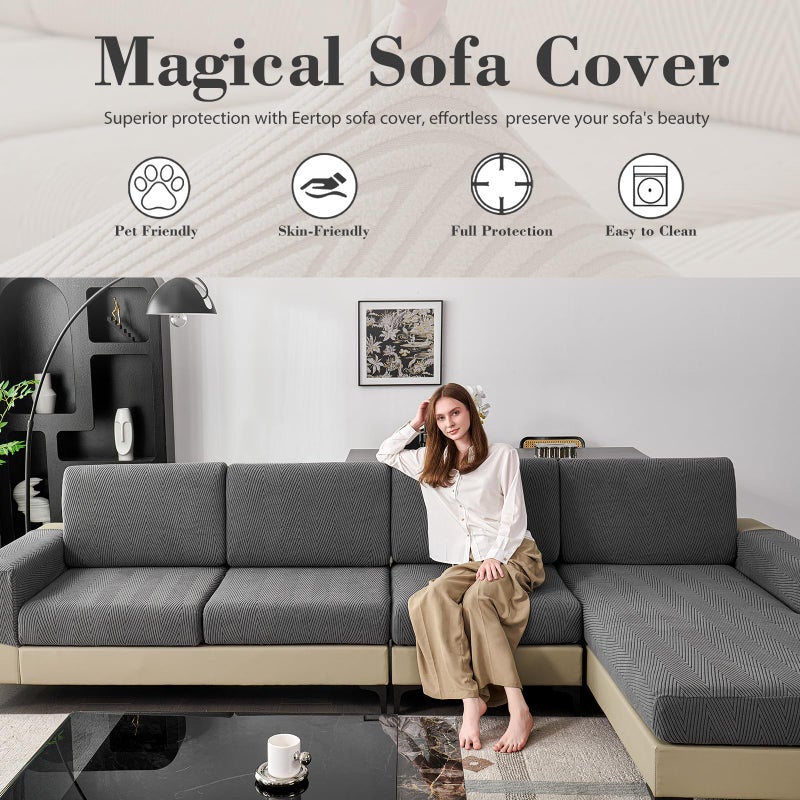 Eertop Couch Cushion Covers for Sectional Sofa, Wear Resistant Stretch Sofa Slipcovers for Sofa Universal Cushion Protector Washable Elastic Couch Seat Cover for Pets (Dark Gray, 1 Back Cover) - Image 5