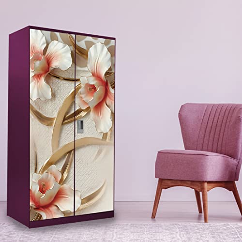 WallDaddy Self Adhesive Almirah Stickers, Wall Stickers, Decorative Sticker Wallpaper for Home Wardrobe Doors (Glass Leaf Almirah) PVC Vinyl Size Large (39 x 84 Inch) - Image 4