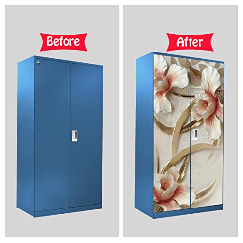 WallDaddy Self Adhesive Almirah Stickers, Wall Stickers, Decorative Sticker Wallpaper for Home Wardrobe Doors (Glass Leaf Almirah) PVC Vinyl Size Large (39 x 84 Inch) - Image 5