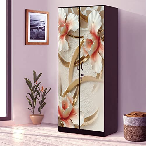 WallDaddy Self Adhesive Almirah Stickers, Wall Stickers, Decorative Sticker Wallpaper for Home Wardrobe Doors (Glass Leaf Almirah) PVC Vinyl Size Large (39 x 84 Inch) - Image 1