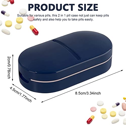 HANNEA® Portable Pill Box Tablets Cutter, Medicine Organizer Box with Pill Cutter for Small and Large Tablets 2 in 1 Pill Storage Organizer with Tablet Cutter for Daily Use, Travel(Blue) - Image 2