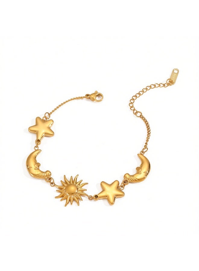AMETOER Star, Moon, Sun Stainless Steel Bracelet For Women, Niche Design High-End Collarbone Chain - Image 1