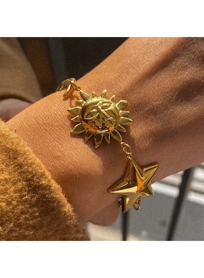 AMETOER Star, Moon, Sun Stainless Steel Bracelet For Women, Niche Design High-End Collarbone Chain - Image 3