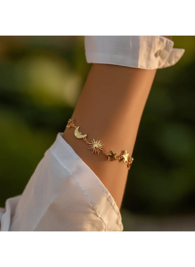 AMETOER Star, Moon, Sun Stainless Steel Bracelet For Women, Niche Design High-End Collarbone Chain - Image 4
