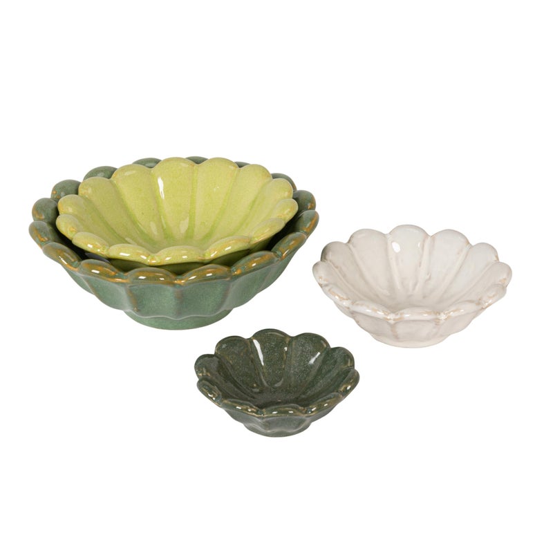 Creative Co-Op 4-Piece Stoneware Reactive Glaze Flower Shaped Bowl Set, Multicolor - Image 1