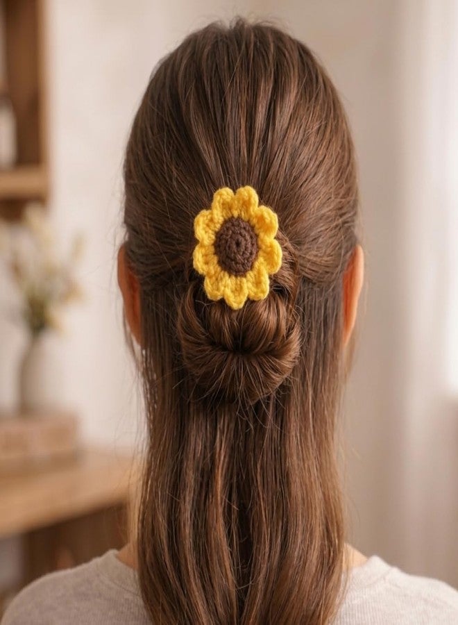 Craftelio Handmade Crochet Sunflower Hair Tie for Women & Girls | Knitted Floral Hair Band Scrunchie Ponytail Holder | Cute Boho Hair Accessory for Daily Wear, School, College, Birthday Gift - Image 2