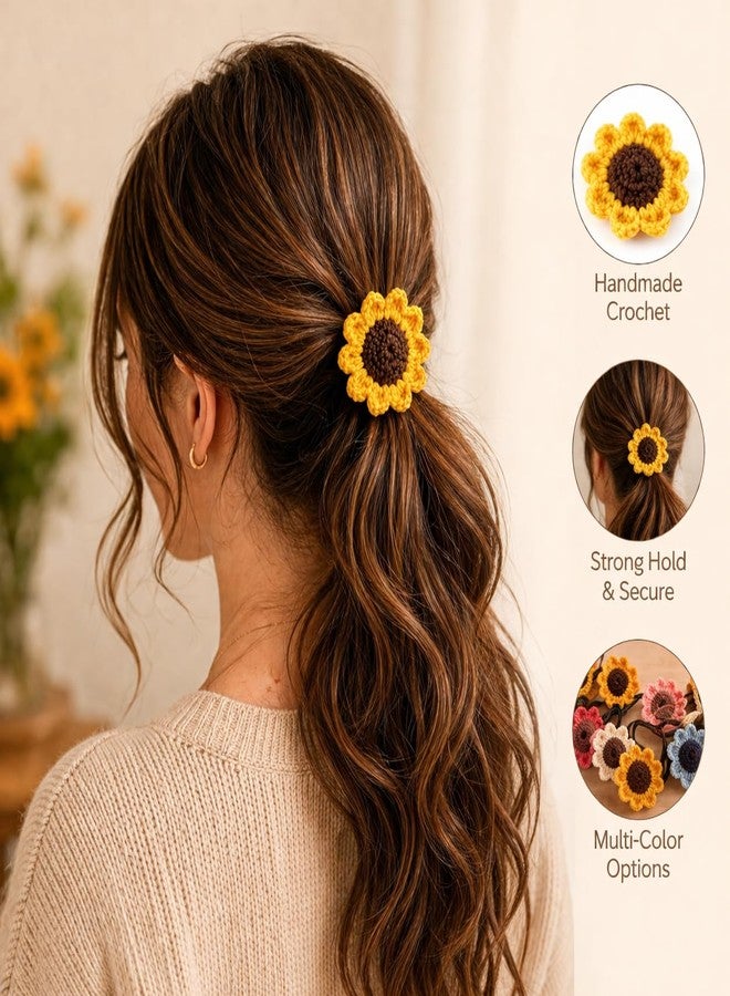 Craftelio Handmade Crochet Sunflower Hair Tie for Women & Girls | Knitted Floral Hair Band Scrunchie Ponytail Holder | Cute Boho Hair Accessory for Daily Wear, School, College, Birthday Gift - Image 3