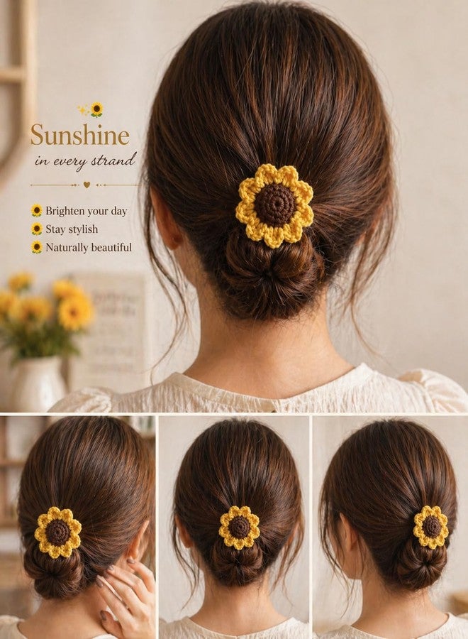 Craftelio Handmade Crochet Sunflower Hair Tie for Women & Girls | Knitted Floral Hair Band Scrunchie Ponytail Holder | Cute Boho Hair Accessory for Daily Wear, School, College, Birthday Gift - Image 5