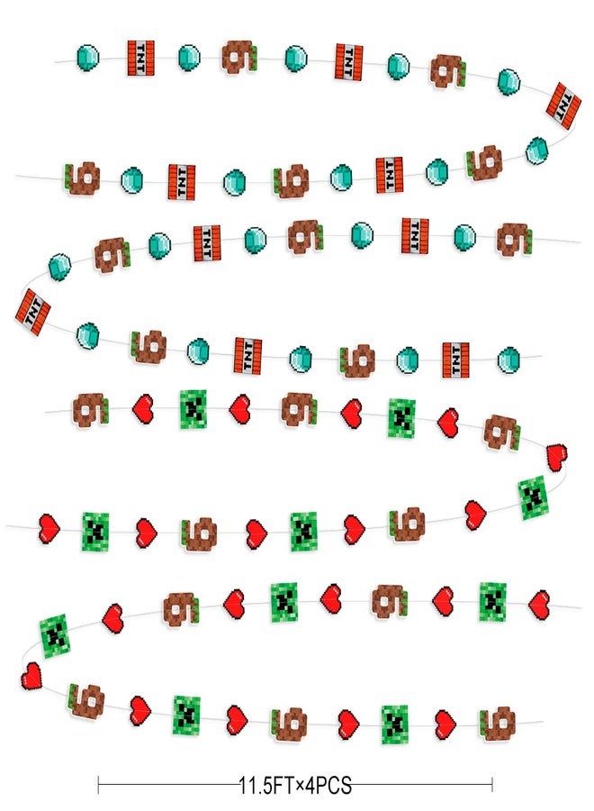 pinkblume 46Ft Pixel 6th Birthday Party Decorations Green Brown Miner Themed Garland Streamer for Kids Boys 6th Mining Craft Birthday Pixel Miner Gamer Cartoon Baby Shower Mining Party Decor Supplies - Image 2