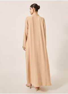Styli Pleated Collared Lace Detail A-Line Jalabyia  - Image 5