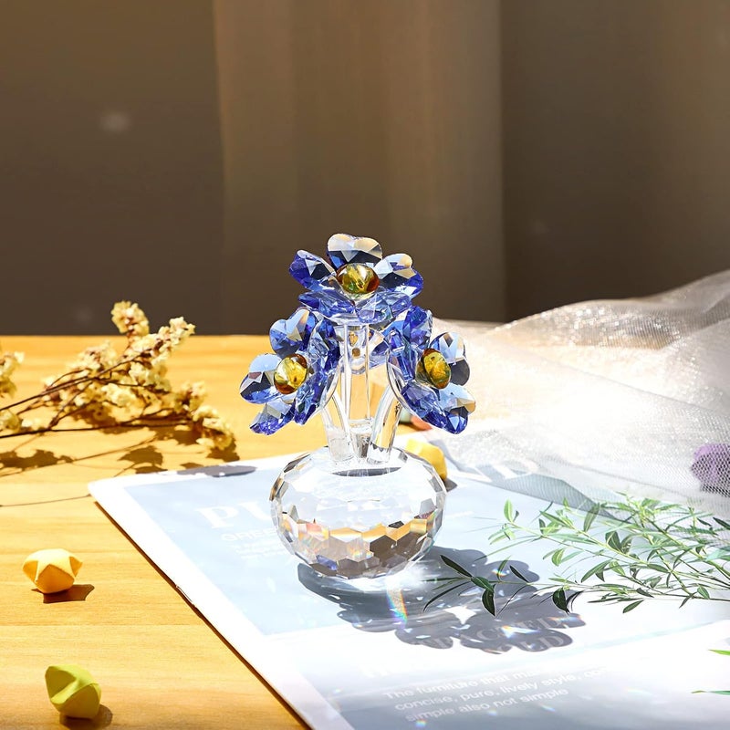 أونماي تحف جمعية لزهور “Forget Me Not” بالكريستال الأزرق، زينة بأزهار كريستالية لامعة، أوزان ورقية من الكريستال الصغيرة لتزيين مكاتب المنزل أو طاولات الاجتماعات. - Image 2