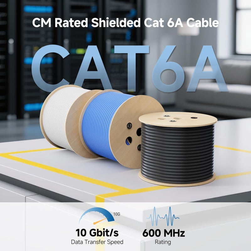 Cable Matters كابل ماترز [مدرج من UL] كابل كات 6A محمي نحاسي عاري 23AWG بسرعة 10Gbps داخل الجدار (CM) - 500 قدم، صلب، S/STP، S/FTP، كابل إيثرنت كات 6A بالجملة، سلك إيثرنت كات 6A، أسود - Image 3