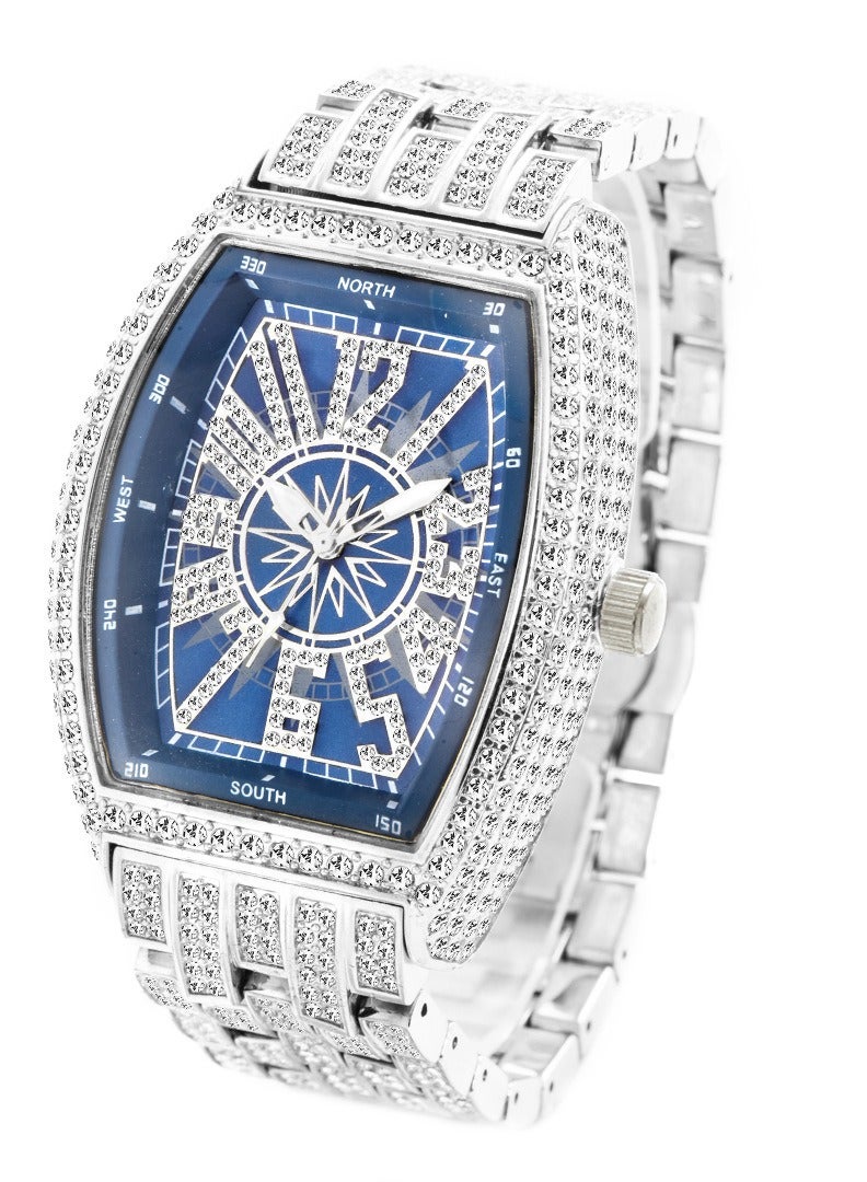 MISS FOX Men's Diamond Watch Full Of Stars Fashion Personality Digital Barrel-Shaped Full Diamond Large Dial Men's Watch Fashion Crystal Diamond Quartz Watch Ice Crystal Bracelet Watch - Image 1