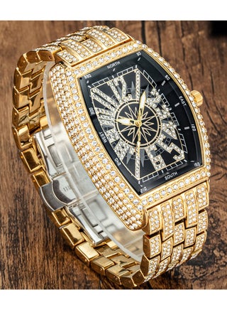 Men's Diamond Watch Full Of Stars Fashion Personality Digital Barrel-Shaped Full Diamond Large Dial Men's Watch Fashion Crystal Diamond Quartz Watch Ice Crystal Bracelet Watch - view 4