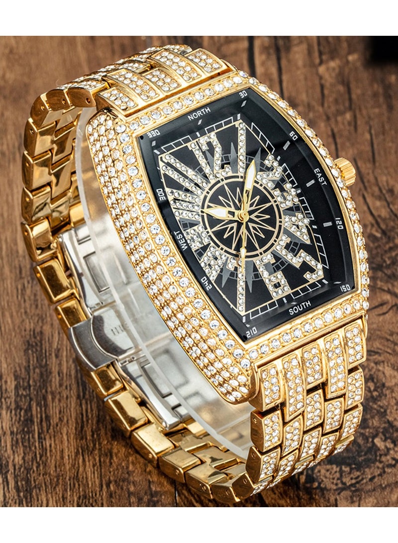MISS FOX Men's Diamond Watch Full Of Stars Fashion Personality Digital Barrel-Shaped Full Diamond Large Dial Men's Watch Fashion Crystal Diamond Quartz Watch Ice Crystal Bracelet Watch - Image 4