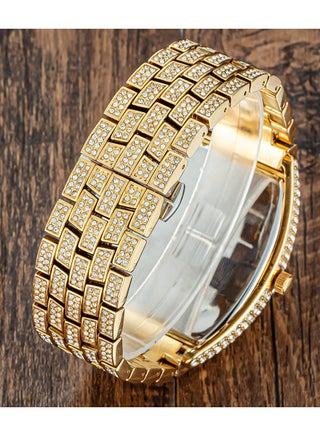 Men's Diamond Watch Full Of Stars Fashion Personality Digital Barrel-Shaped Full Diamond Large Dial Men's Watch Fashion Crystal Diamond Quartz Watch Ice Crystal Bracelet Watch - view 5