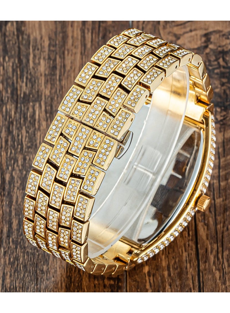 MISS FOX Men's Diamond Watch Full Of Stars Fashion Personality Digital Barrel-Shaped Full Diamond Large Dial Men's Watch Fashion Crystal Diamond Quartz Watch Ice Crystal Bracelet Watch - Image 5