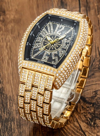 Men's Diamond Watch Full Of Stars Fashion Personality Digital Barrel-Shaped Full Diamond Large Dial Men's Watch Fashion Crystal Diamond Quartz Watch Ice Crystal Bracelet Watch - view 3