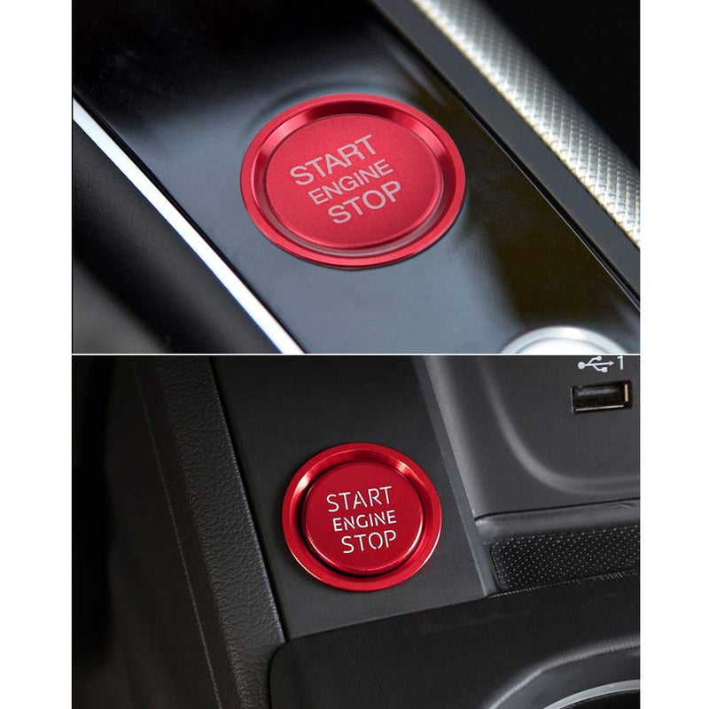 LECART Car Accessories Fit for Audi A4 A5 A6 A7 Q5 Red Car Engine Start Button Cover Stickers Auto Interior Decoration Metal Keyless Ignition Button Decor Trim 2Pcs