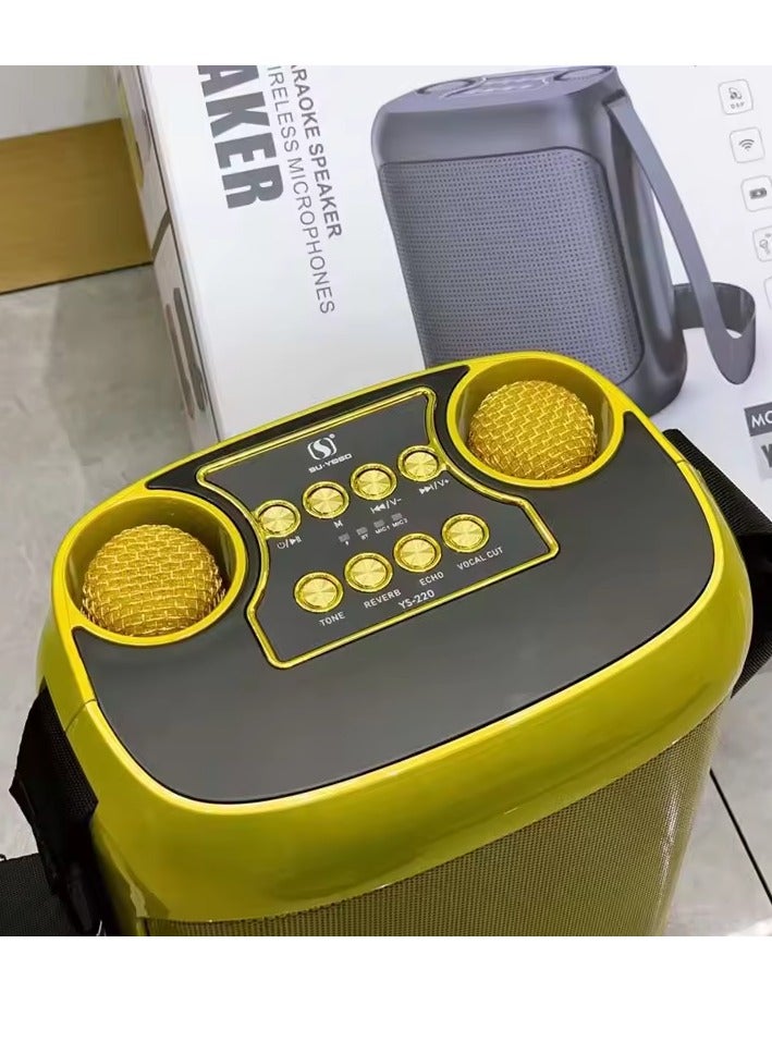 SU.YOSD YS-220 Outdoor Karaoke Speaker Big Strap Speaker With Dual UHF Wireless Microphone Golden - Image 2