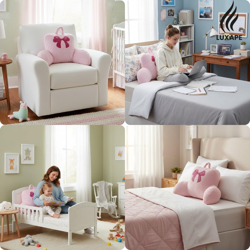 Luxape Bow Backrest Pillow Bow Reading Pillow with Pink Bow Design â€“ Soft Plush Fabric Pillow with Armrests for Bed, Couch, Dorm or Lounge â€“ Supportive Bed Rest Cushion, 29 x 16.5 Inches (74 x 42 cm) (Pink) - Image 5