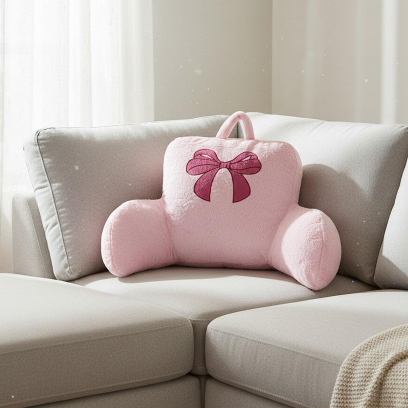 Luxape Bow Backrest Pillow Bow Reading Pillow with Pink Bow Design â€“ Soft Plush Fabric Pillow with Armrests for Bed, Couch, Dorm or Lounge â€“ Supportive Bed Rest Cushion, 29 x 16.5 Inches (74 x 42 cm) (Pink) - Image 1