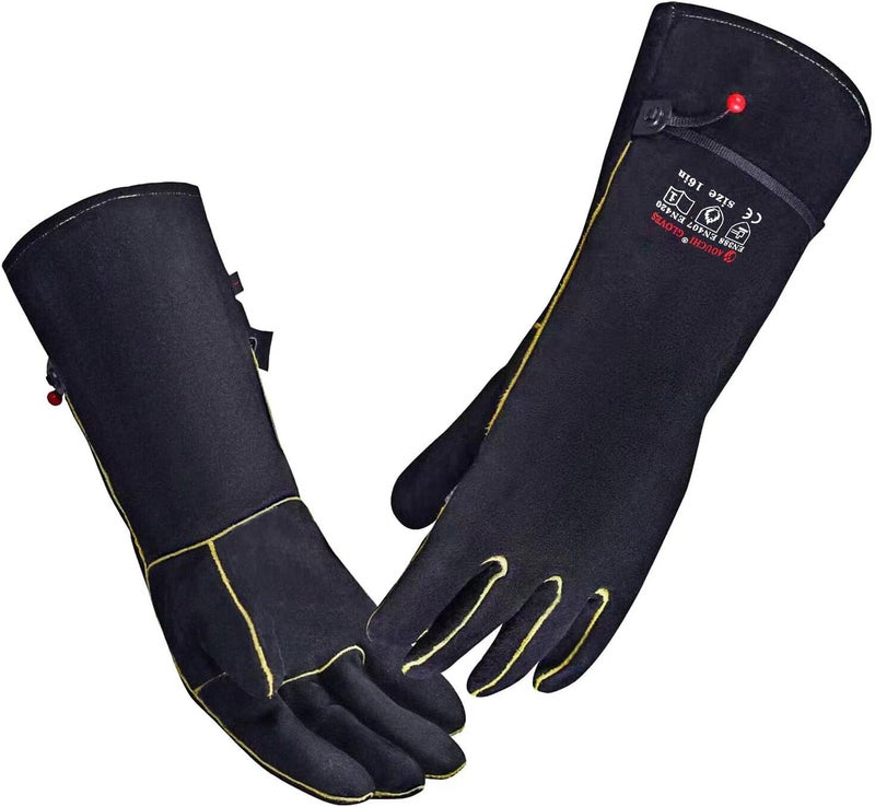 AOUCHI 932℉ Leather Welding Gloves for Women Man, Heat Resistant Fire Long Sleeve Gloves for Tig Mig Stick BBQ Fireplace Animal Handling (Large 16inch) - Image 1