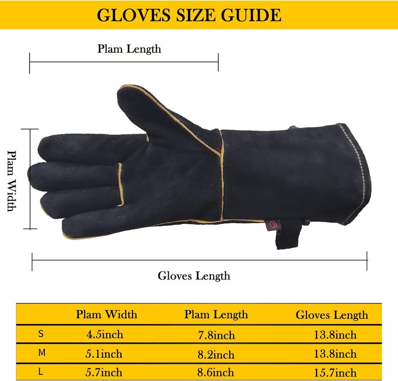 AOUCHI 932℉ Leather Welding Gloves for Women Man, Heat Resistant Fire Long Sleeve Gloves for Tig Mig Stick BBQ Fireplace Animal Handling (Large 16inch) - Image 4