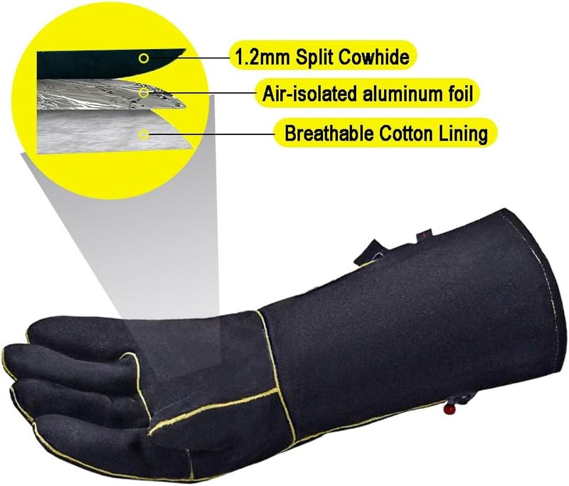 AOUCHI 932℉ Leather Welding Gloves for Women Man, Heat Resistant Fire Long Sleeve Gloves for Tig Mig Stick BBQ Fireplace Animal Handling (Large 16inch) - Image 3