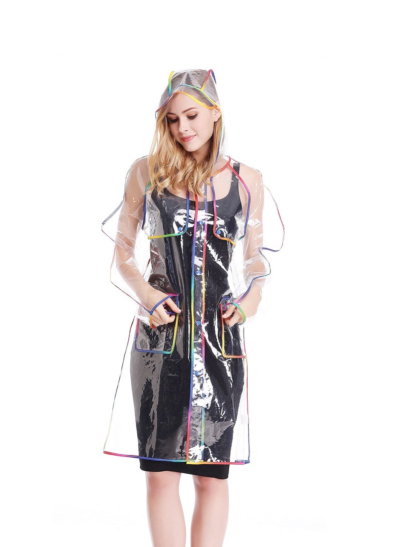 KASTWAVE Raincoat Rain Poncho for Adults, Transparent Raincoat for Women Rain Ponchos for Adult Waterproof Rain Jackets Reusable Raincoat EVA Jacket Packable Raincoat for Family Emergency Travel 1 Pack - Image 1