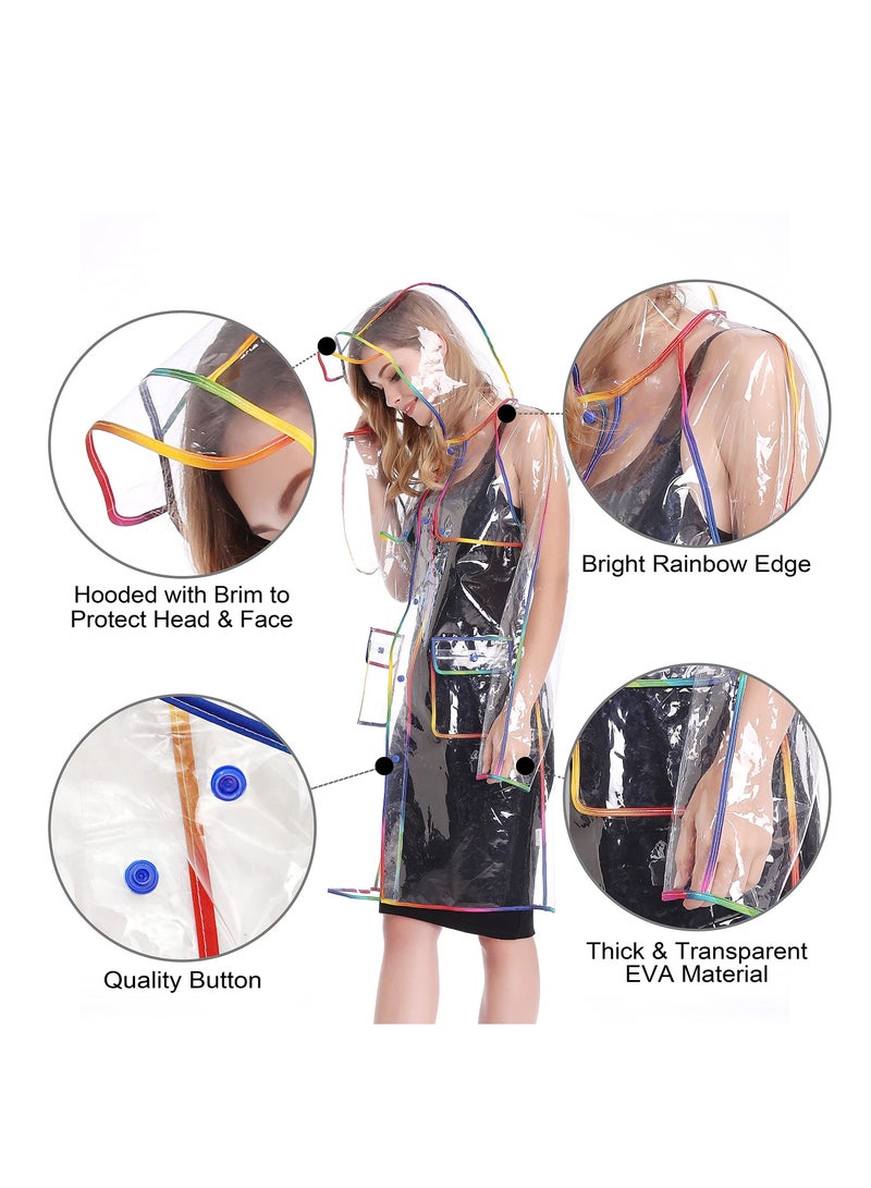 KASTWAVE Raincoat Rain Poncho for Adults, Transparent Raincoat for Women Rain Ponchos for Adult Waterproof Rain Jackets Reusable Raincoat EVA Jacket Packable Raincoat for Family Emergency Travel 1 Pack - Image 5