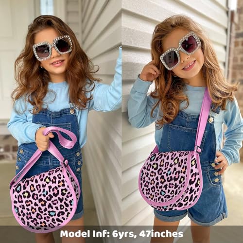 Choco Mocha Purse for Girls age 4-6 6-8 8-10, Kids Purses for Girls Cheetah Crossbody Purse for Girl with Should Strap Girl Pocketbook, Pink - Image 2